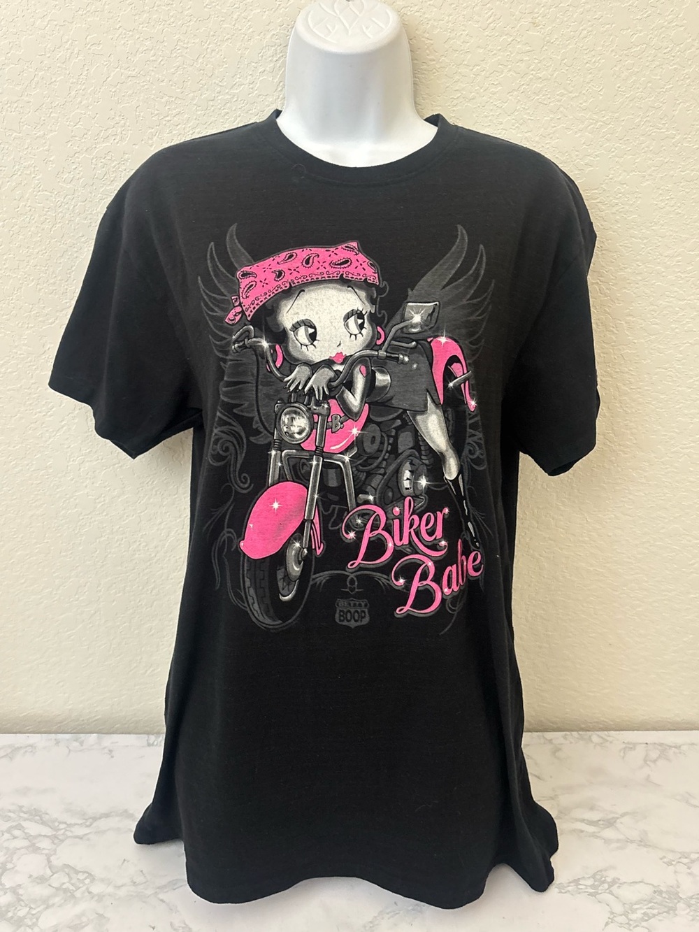 Betty Boop Retro Cartoon Bandana Biker Babe Womens L Graphic Crewneck T Shirt